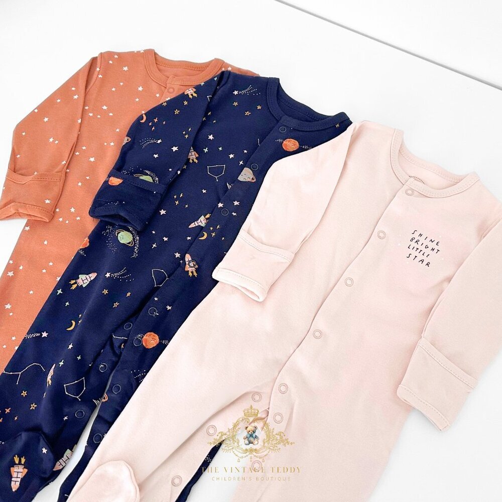 NWT Cute Baby Sleep N' Play Footies One-Piece Bodysuit Pajamas 3 Piece Set 6-9M - Picture 2 of 3